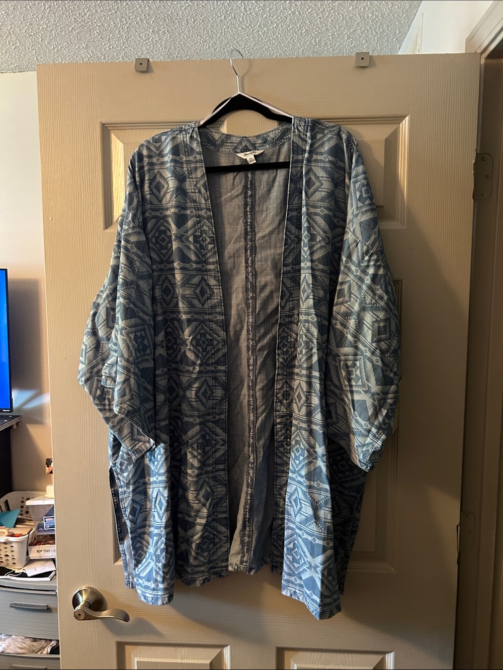Wrangler Blue Patterned Open-Front Women's Kimono Jacket